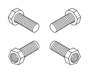 Isometric Line Hex Bolts and Nuts Isolated White Background hardware fastener
