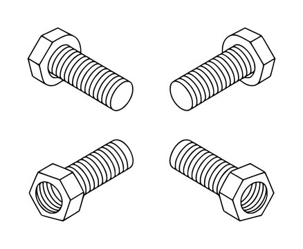 Isometric Line Hex Bolts and Nuts Isolated White Background hardware fastener
