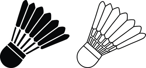 Obraz premium A black and white badminton shuttlecock icon set displayed on a plain white background