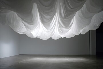 White Fabric Installation In Modern Gallery