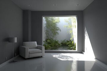 Modern Minimalist Living Room With Sunlight Through Window