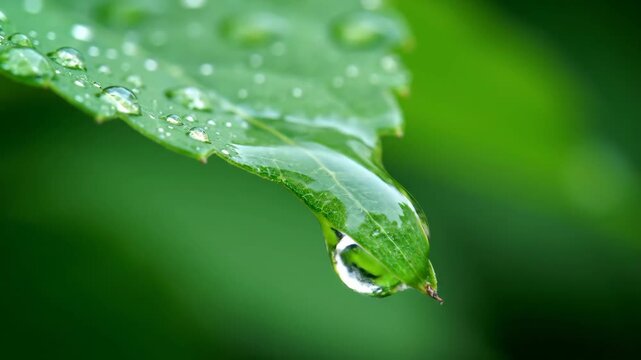 A single water droplet rests precariously on a vibrant green leaf magnifying the leaf s intricate veins a tiny world captured in nature s embrace