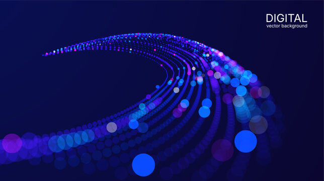 Futuristic data array visualization with flowing particle waves and digital interface representing big data analysis, pattern recognition, artificial intelligence, machine learning vector background