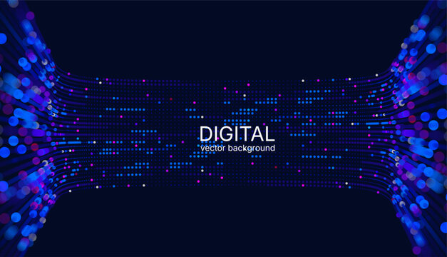 Futuristic data array visualization with flowing particle waves and digital interface representing big data analysis, pattern recognition, artificial intelligence, machine learning vector background