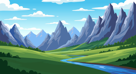 Beautiful Mountain Valley Landscape - Vibrant Vector Illustration © PDWN Creative
