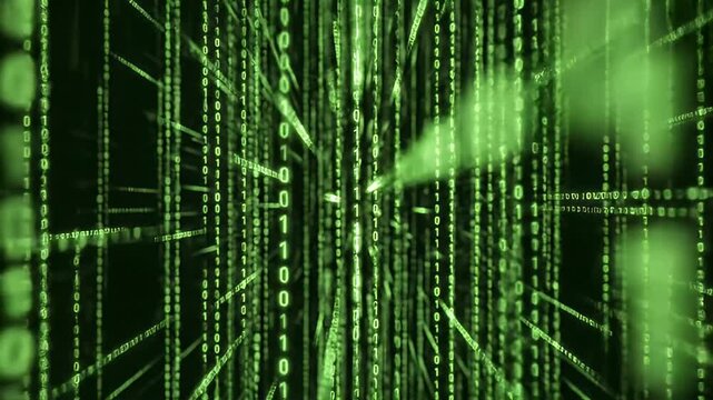 A futuristic green code matrix video background for technology concepts