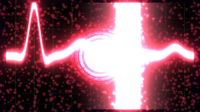 Stylized ECG Heartbeat Line with Pulsing Expanding Rings on Medical Monitor Display - 4K Health Animation