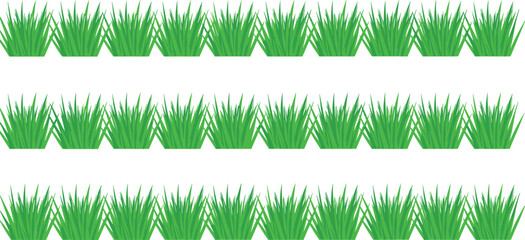 Obraz premium Green grass border and seamless strip elements set for garden landscape design flat vector illustration isolated