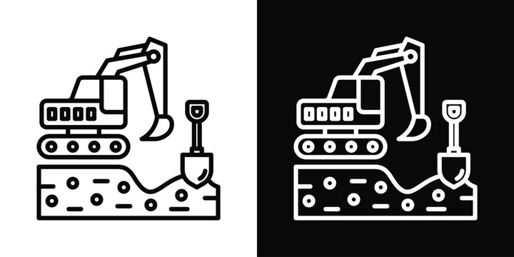 Excavation Contractor Icon White And Black Background Style