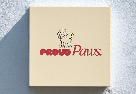 Poodle Logo On Canvas Sign Mockup PSD