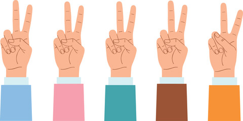 Obraz premium Hand gesture counting numbers two to six with raised fingers isolated on white background flat vector illustration set