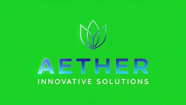 Aether Innovative Solutions logo with blue typography and leaf emblem on vibrant green background.