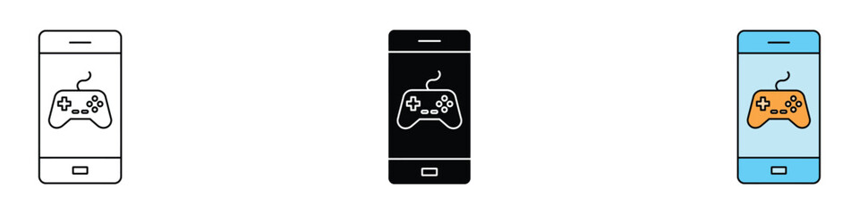Smartphone mobile gaming icon vector. Digital entertainment symbol for gaming app, online controller and mobile phone software set. Vector Illustration. © MdNurul
