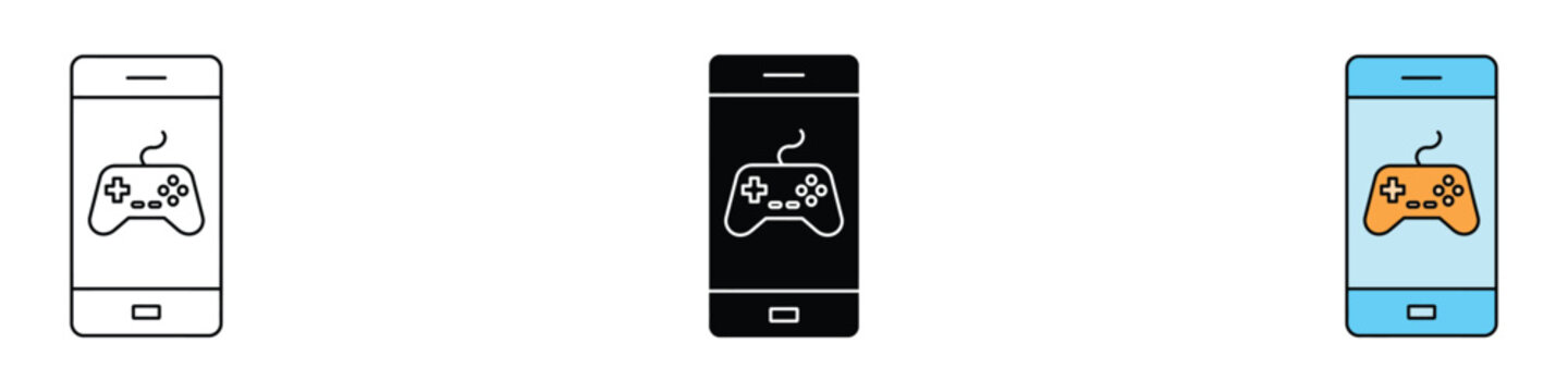 Smartphone mobile gaming icon vector. Digital entertainment symbol for gaming app, online controller and mobile phone software set. Vector Illustration.