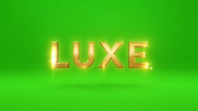 Golden illuminated LUXE sign glowing against a vivid green background.