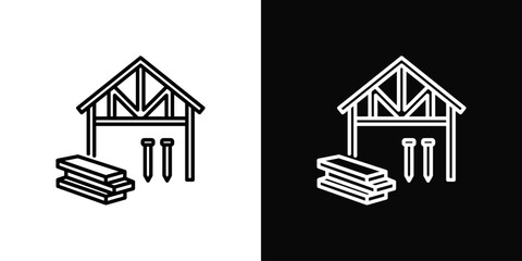 Roof Framing Icon White And Black Background Style © Mia
