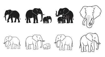 Collection of elephant illustrations in various styles. © Samsul