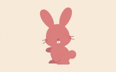 Obraz premium A cartoon rabbit sitting alone on a plain surface, depicted in a minimalist illustration style from a front viewpoint.
