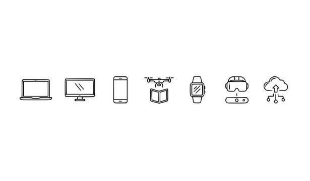 Outline smart device icons collection for web and mobile apps technology vector set