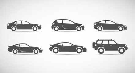 Fototapeta premium Collection of diverse car silhouettes in a clean design.