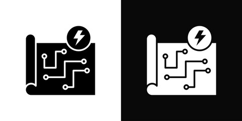 Electrical Plan Icon White And Black Background Style © Mia