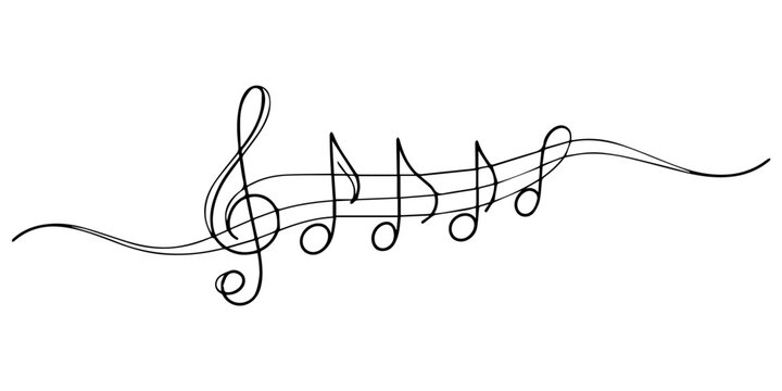 Continuous line art of musical note with flowing hearts and lines. No editable strokes, hand drawing musical notes single line minimalism symbol of music, Continuous one line drawing music note vector