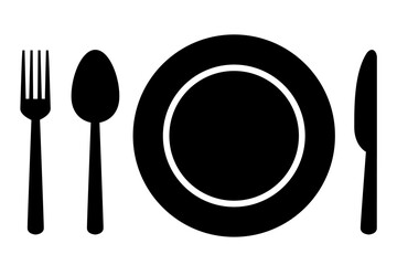 vector black and white Cutlery pattern set isolated on transparent background. 