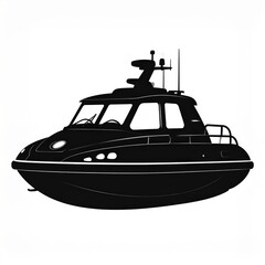 Modern Patrol Boat Silhouette With Radar And Antennas On White Background