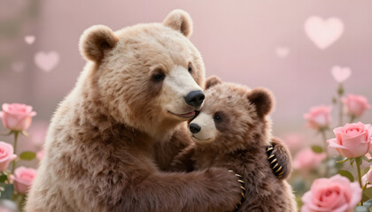 Fototapeta premium brown bear with flower