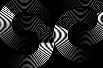 Abstract glowing white geometric lines on dark background. Modern shiny blue rounded square lines pattern. Futuristic technology concept.