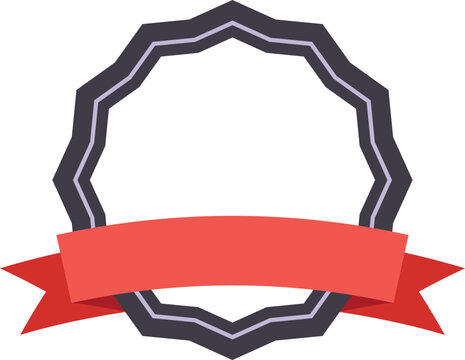 Elegantly adorned dodecagon frame with vibrant red ribbon banner symbolizes quality, premium offerings. Versatile badge for certificates, labels, logos, stickers