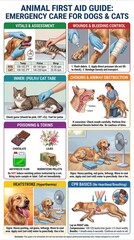 Obraz premium Comprehensive Animal First Aid Guide for Urgent Care of Dogs and Cats in Emergencies