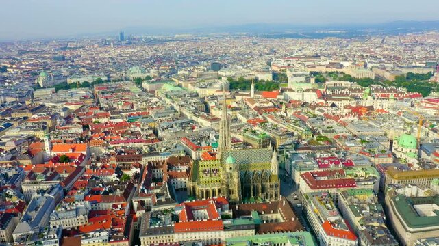 Vienna, Austria. St. Stephen's Cathedral (Germany: Stephansdom). Catholic Cathedral - the national symbol of Austria. Drone footage, Point of interest