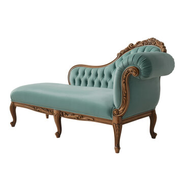 Green velvet chaise lounge furniture isolated on a transparent background