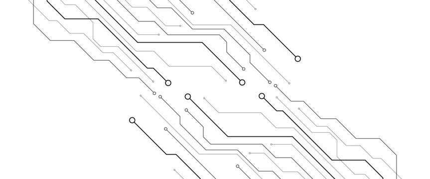 Vector abstract technology frame made of circuit board wires and digital elements. white futuristic background with microchip components.