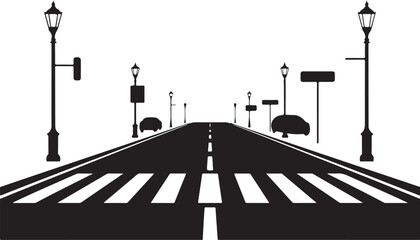 Black and white street scene with cars and traffic lights