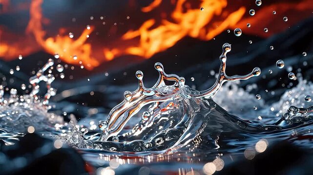 Water splash against fiery background