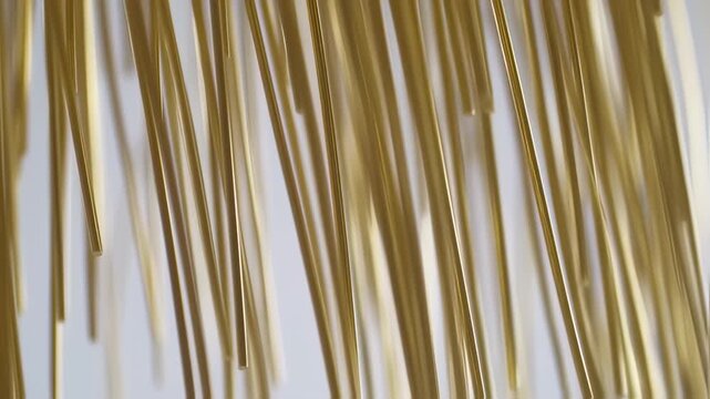 Close-up of many light-gold, thin, vertical strands