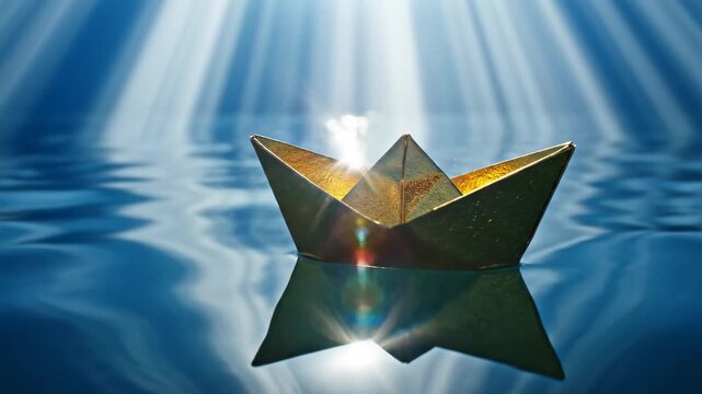 Golden Paper Boat: Serene Reflections in Divine Light