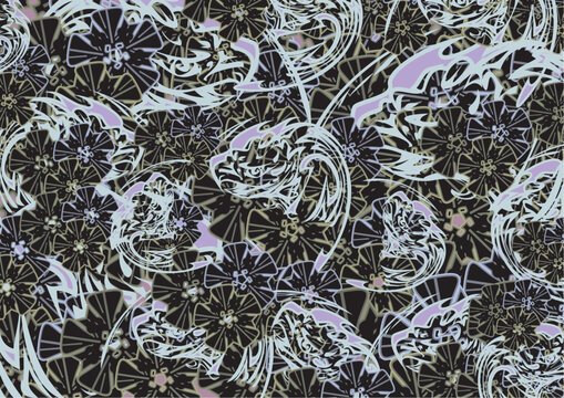 Camouflage backdrop created by floral elements and eagle heads. Textural dark backdrop with metallic effect for fashion trends, business concepts, covers, interiors, tiles, prints, dynamic posters