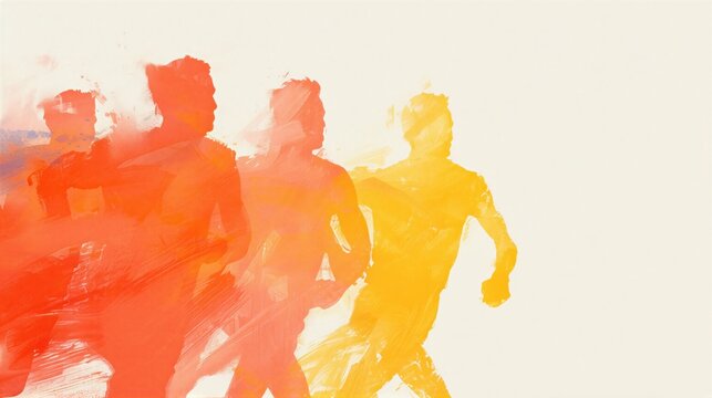 Team of runners celebrating victory. Group of athletes in motion rejoicing success after race. Abstract motivational sports achievement and teamwork concept for fitness inspiration