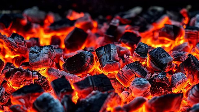 Burning charcoal with glowing embers