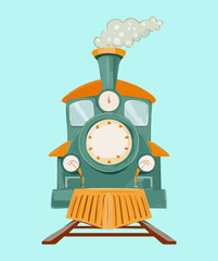 Front view of a vintage steam train engine for industrial age heritage and passenger rail travel transportation © firstcolor