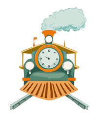 Antique steam locomotive with front headlight for classic railway journeys and industrial history projects in transportation © firstcolor