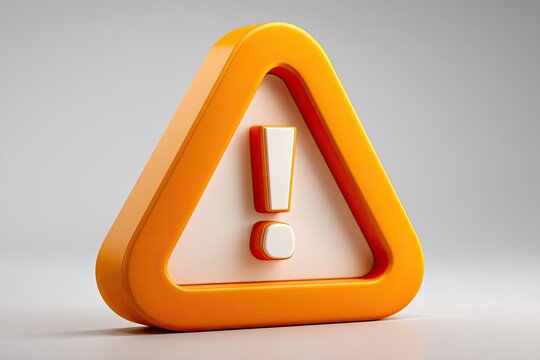 A 3D rendered hazard symbol. An orange triangle with a white background and exclamation mark