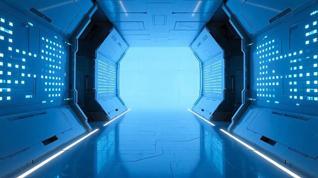 Futuristic corridor with blue lighting