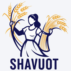 Shavuot Jewish Holiday Illustration with Woman Carrying Wheat Sheaves