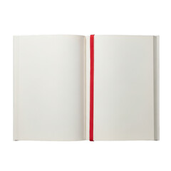 A blank book with a red bookmark standing upright on a white background isolated on transparent background
