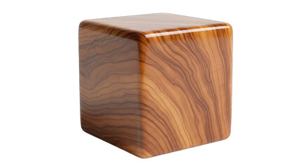 Glossy Wooden Cube with Natural Wood Grain Texture