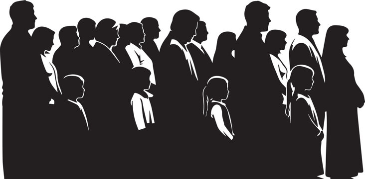 Church congregation people praying worship event vector silhouette illustration line art